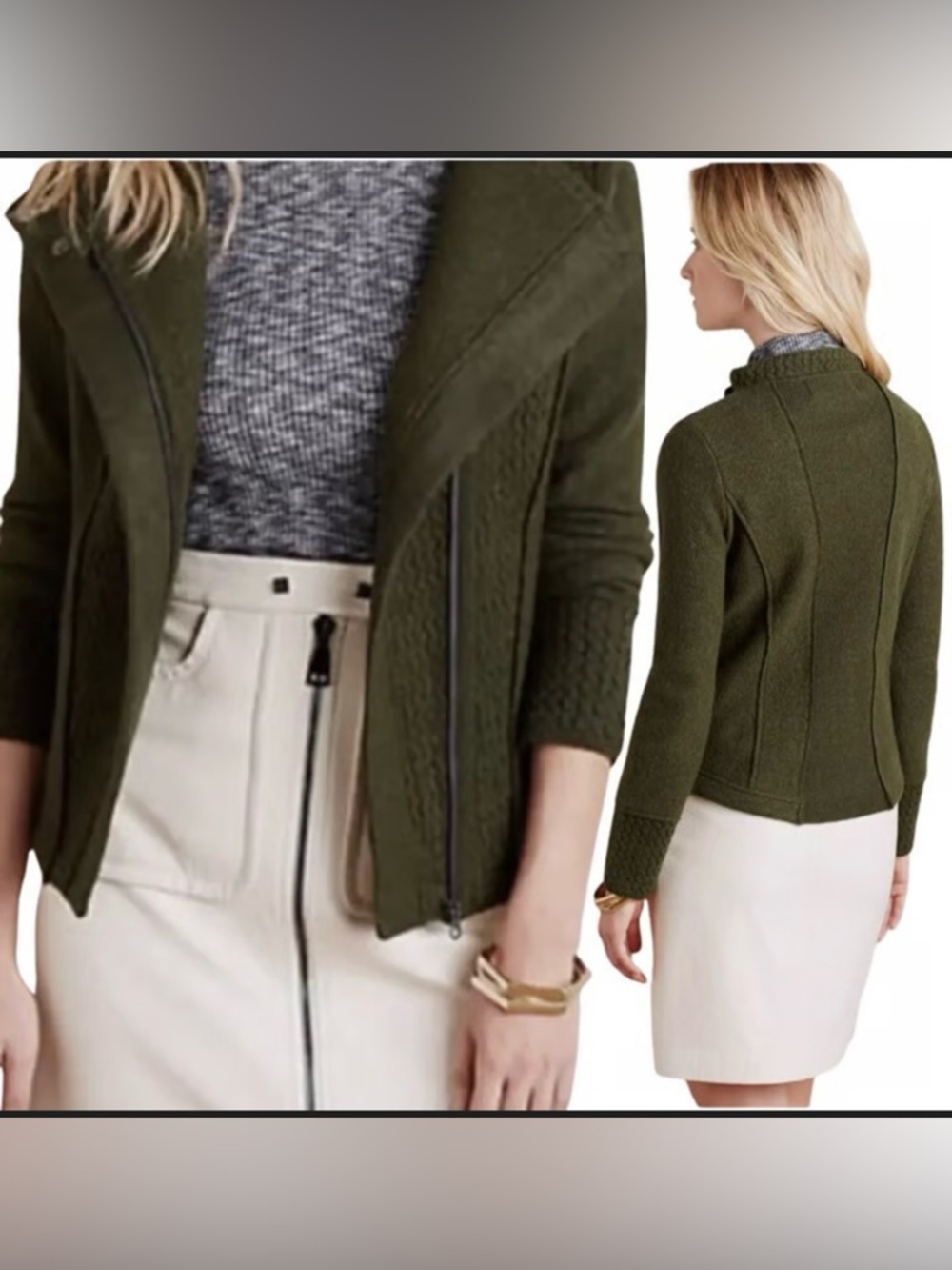 Anthropologie Sparrow Textured 100% Wool Moto Jacket Green Size Medium